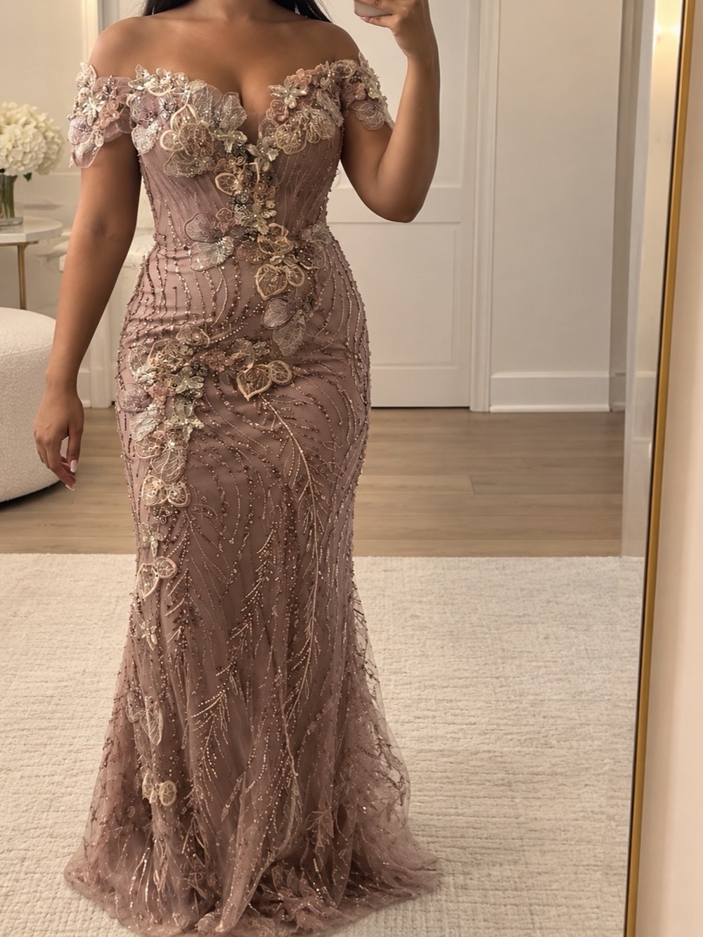 Elegant Dusty Mauve Embellished Mermaid Evening Gown